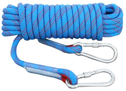 Corde d’Escalade Statique 10 mm 30 m, Corde de Sécurité en Nylon Résistant à l’Abrasion, Corde de Sauvetage et Descente Incendie, Travail en Hauteur, Camping, Alpinisme, avec 2 Mousquetons, Bleu