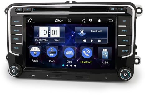 7 Car Stereo Touchscreen DVD Player for VW Polo Golf MK 5/6 T5 Passat Caddy Tiguan EOS Seat Leon GPS Sat Nav, 2DIN Radio Supports Wireless CarPlay Android Auto AirPlay USB Bluetooth 5.1 DSP Canbus