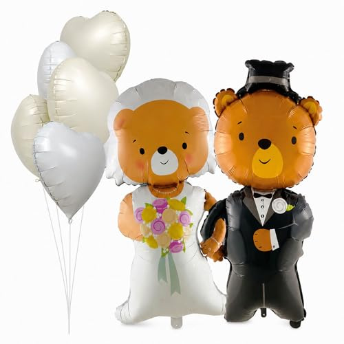 Brautpaar Luftballons Hochzeit, 8 Stück Mr und Mrs Deko Folienballon | , Just Married Deko Folienballon, Bär Helium Ballons Hochzeit für Standesamt, Wedding, Valentinstag