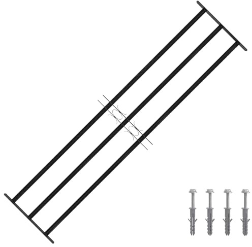 Griglia per finestra in acciaio verniciato a polvere, 174 x 45 cm, nera, larghezza regolabile per finestre con vetri isolanti, protezione antifurto e protezione termica