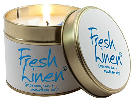 Lily-Flame Fresh Linen Tin, White, 7.7cm l x 7.7cm w x 6.6cm h