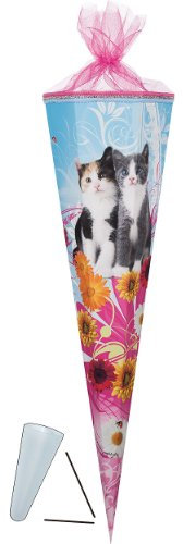Schultüte - Schmusekätzchen 22 cm - mit Tüllabschluß - Zuckertüte Nestler Katze Katze Blumen Blüten Mädchen Tiere