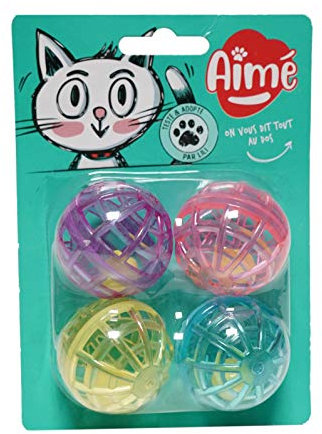 Aime Katzenspielzeug Ball mit Klingel, 4 Stück