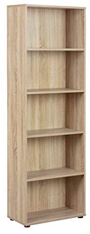 Inter Link - Bücherregal - Standregal - 5 Fächer - Höhenverstellbare Böden - Holzregal - Wohnzimmer - Arbeitszimmer - Parini 4 - Eichenfinisch, Sonoma Eiche Nachbildung