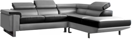 KAUF-UNIQUE.DE Ecksofa Leder - Ecke Rechts - Schwarz & Grau - Mystique