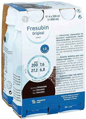 Fresenius Kabi FRESUBIN Original Drink Chocolate Drinks Flask 200 ml Pack of 1 x 2.75 kg x 4)
