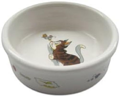 Arquivet Comedero, Bebedero de cerámica para perro o gato con dibujo de gatito - Recipiente comida para mascotas - Plato alimentador de cerámico para perros y gatos - Cuenco para perros y gatos - 12 cm