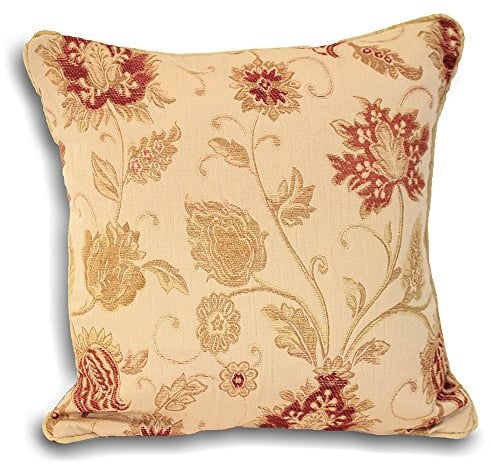 Riva Paoletti Zurich Filled Cushion Cream-Decorative Floral Jacquard Design-Piped Edges-Reversible-100 Case (22 x 22 inches) -Designed in The UK, Polyester, Champagne, 55 x 55cm