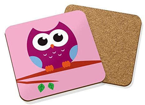 Purple OWL in Tree Drinks Coaster MAT HARDBOARD Square Set X4