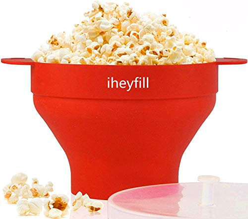 iheyfill fabricante de palomitas de maíz,Cuenco plegable de silicona, con tapa y asas cómodas y resistentes, Recipiente para hacer palomitas de maíz en el microondas