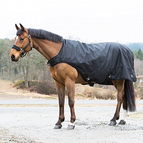Horze Nevada Pferdedecke zum Abkühlen nach dem Training oder Turnier, Führanlagendecke, 200g, Beinschnüre, Schweiflatz, Kreuzbegurtung, Größe 75-165 cm, Schwarz, Schwarz, 135