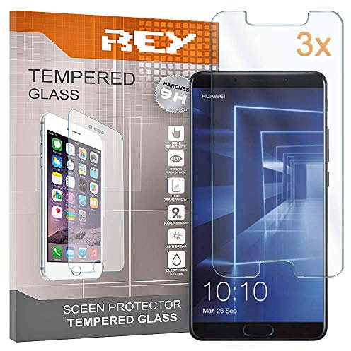 REY 3X Protector de Pantalla para Huawei Mate 10, Cristal Vidrio Templado Premium