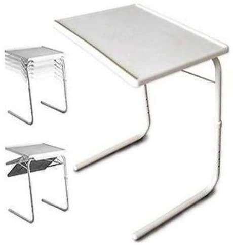 BAKAJI Tavolo Tavolino Multiuso Struttura in Acciaio Inox Regolabile in Altezza Reclinabile e Pieghevole Salvaspazio Per Divano e Letto Colore Bianco Dimensione 52 x 39 x 70 cm