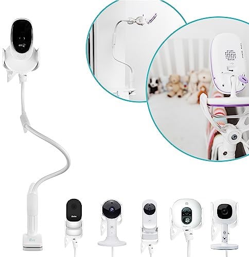 Flexi Twist | Universal Babyphone Halter | Mit Gurten und Klemme am Möbel befestigen Kein Bohren erforderlich Flexible Babykamerahalterung | Baby Monitor Regal (Weiß)