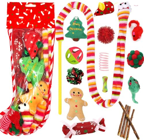 MQIAN Weihnachten Katze Spielzeug Set, 18pcs Spielzeug Interaktive Katze mit Federspielzeug, Weihnachten Verschiedene Katzen Spielzeug Variety Pack für Kitty
