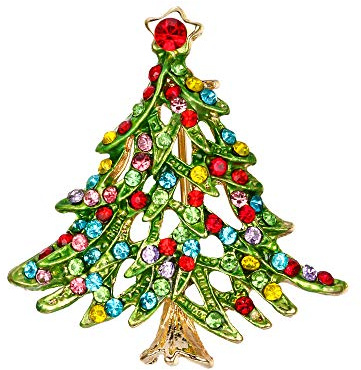 EVER FAITH Weihnachtsbaum Brosche Strass Kristall für Weihnachten Party Schmuck Rot mit Braun