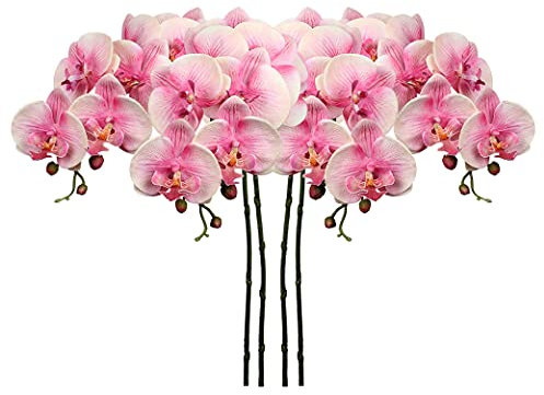 4 Stück Kunstblume Orchideenzweig Künstliche Phalenopsis Orchidee Dekorative Weiße Blumen Kunstzweig Deko Real-Touch Kunstblumen Wie Echt mit 9 Blüten