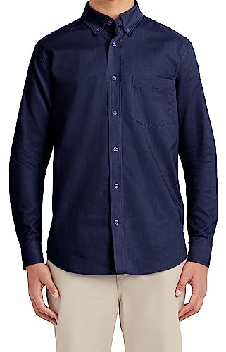 Nautica Camisa de Manga Larga con Botones Oxford para Hombre, Azul Marino/Flor y Brillo, Large