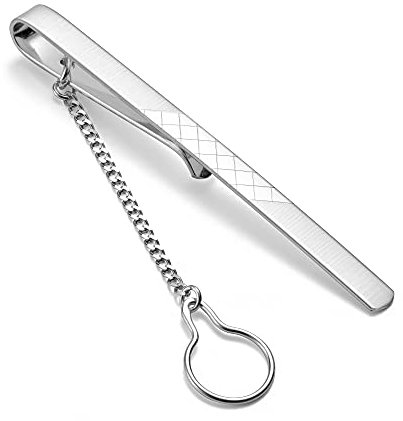 Herren Krawattenklammer Aus 925 Silber Mit Kariertem Muster Und Sicherheitskette
