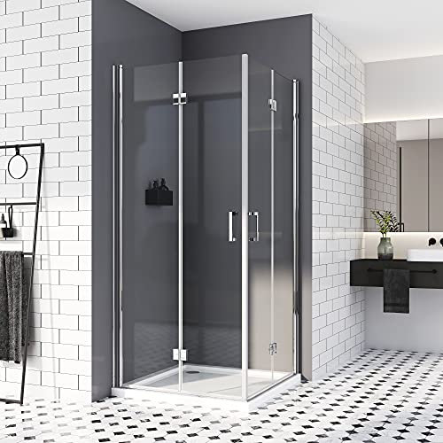 Duschkabine 90x90,Eckeinstieg Falttür Dusche 180º Duschtür Duschabtrennung 6mm Nano-Beschichtung ESG Glas 195cm
