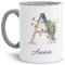 Tasse mit Buchstabe A und Blumen - mit Name personalisiert - Initiale, Namens-Tasse, Buchstaben Tasse, Geschenk I Keramik Innen & Henkel Grau, 300 ml