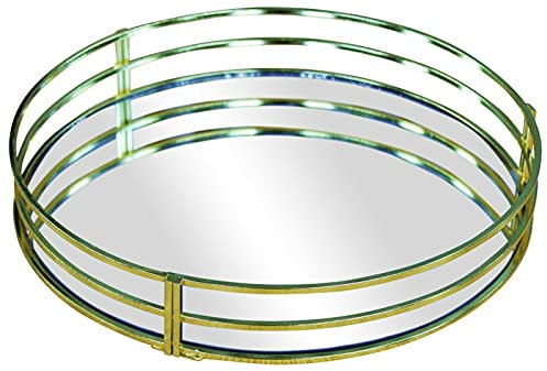 Rammento Grande vassoio rotondo dorato profondo da 30 cm, con vassoio a specchio, vassoio da portata pesante, ideale per servire o pezzo indipendente, adatto per contenere frutta o candela vassoio