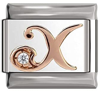 Italian Charms Rose Gold Letter A-Z Charm Link fits all 9mm Italian Charm Bracelet - UK stock (Letter X)