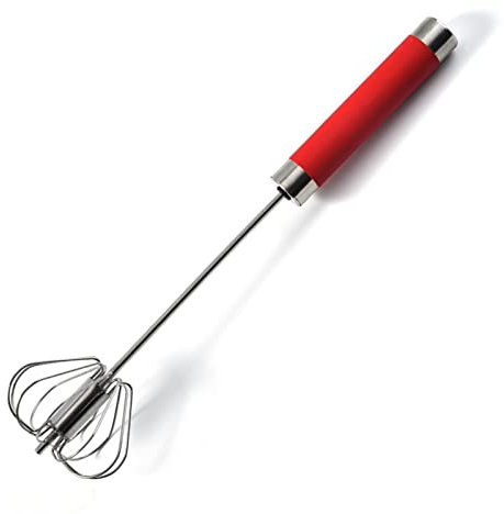 Stainless Steel Semi-automatic Egg Whisk - 3PCS Hand Push Rotary Whisk Blender (10IN Red)