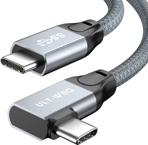 ULT-WIIQ 90 Grad Winkel USB C auf USB C Kabel 100 W, 20 Gbit/s rechtwinkliges USB 3.2 Gen2 — 2 Typ C Datenkabel mit 4K @ 60 Hz Videoübertragung, 20 Gbit/s Datenübertragung, 100 W 5 A Ladekabel für OTG