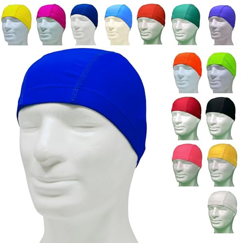 Gorros de natación Profesionales de Licra hipoalergénico sin látex ni Silicona – Gorro de Piscina Unisex - Acquagym para Adultos y jóvenes - Cantidad 1-20 - 50 Piezas (Cantidad 1 Pieza, Azul Real)