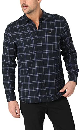 Lee Men's Classic Fit All Purpose Long Sleeve Shirt Button, Union All Black Plaid, M