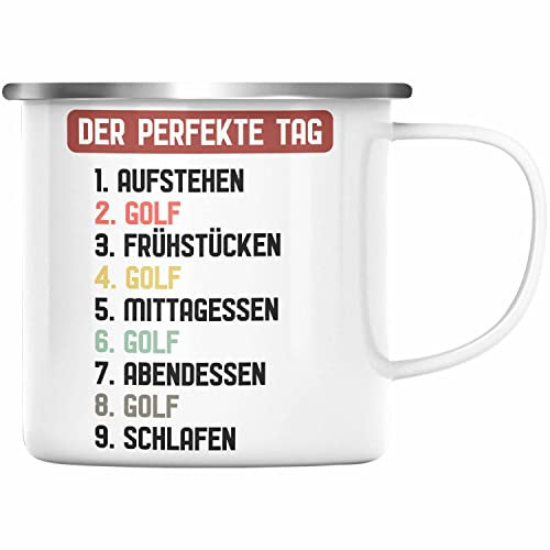 Trendation - Golfer Emaille Tasse Geschenk Der Perfekte Tag Golfen Golfball Geschenkidee Männer Lustig Spruch (Silber)