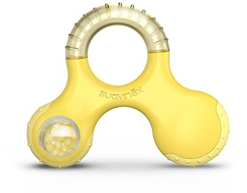 SUAVINEX Mordedor Didáctico y Sonajero, a partir de 6 Meses. Mordedor Refrigerante, con Relieves y Sonido, Amarillo