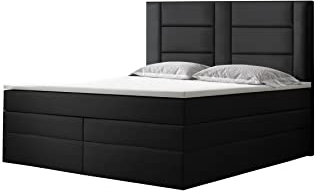 GREKPOL -Boxspringbett mit Bonell- und 7-Zonen-Taschenfederkern-Matratze H3 (2 x 18 cm) und Topper 5 cm Polsterbett mit Bettkasten - Vegas Duo (Schwarz (Riviera 100), 90x200 cm)