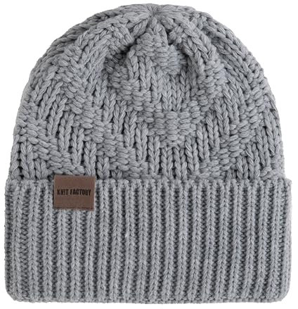 KNIT FACTORY - Sally Mütze - Strickmütze für Damen und Herren - Beanie - Wintermütze mit Wolle - Robusten Look - Hochwertige Qualität - Grau