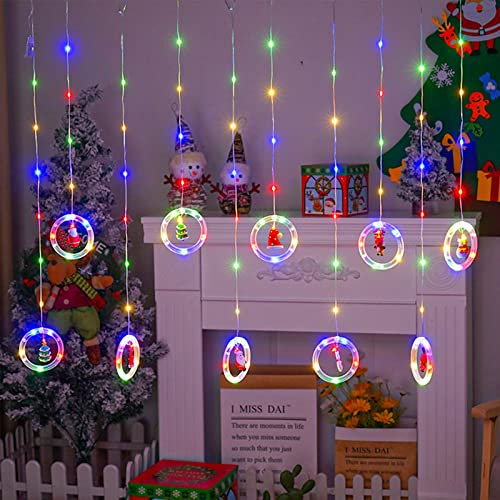 Bseical LED Weihnachtsbeleuchtung,Weihnachtsdeko Amerikanisch,Weihnachtsdeko Fenster,120 LED Lichterkette 8 Modi Lichterkettenvorhang,10 Ring Lichterketten Vorhang,USB-Betrieben,Wasserdicht,Geschenke