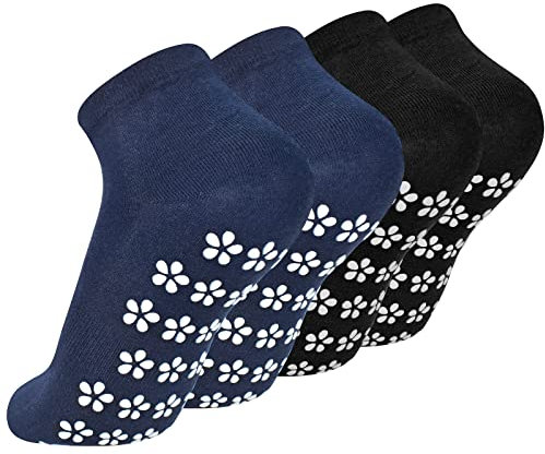 Colexy 2 Paare Yoga Socken Anti Rutsch Damen, Stoppersocken Herren, Anti Rutsch Socken Damen, Yoga Socken Rutschfest Damen, Rutschfeste Griffsocken für Pilates M, 35-42 (Schwarz, Marineblau)