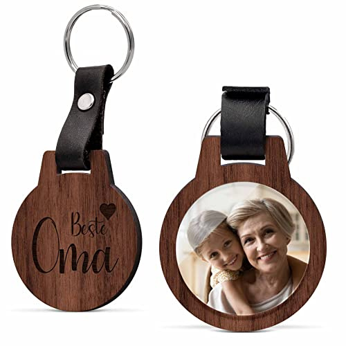 CHRISCK design Foto Schlüsselanhänger für Oma - personalisiert mit Gravur aus echtem Holz - absolut kratzfest! Schlüssel Anhänger mit vielen Motiven! Persönliches Geschenk für Mama Schwester