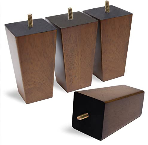 WEKIS Solid Wooden Furniture Legs 6 Inch, Natural Wood Mid Century Brown Square Legs Furniture Replacements Feet for Couch Legs, Sofa Legs, Cabinet Legs, Bench Legs, Bed Legs, Set of 4