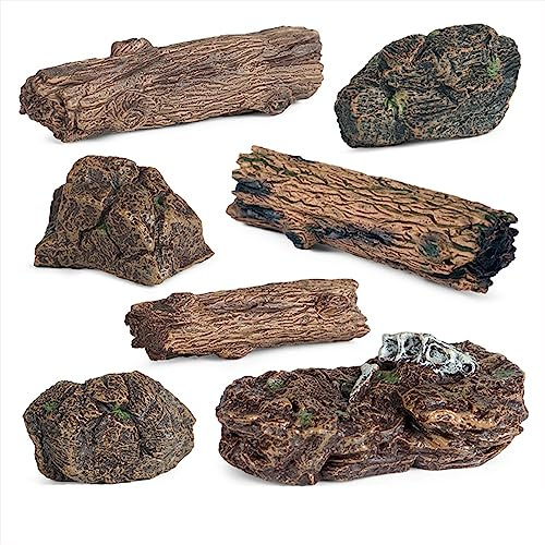 titihuirie Lot de 7 mini souches d'arbres miniatures - Décoration de fausse souche d'arbre - Mini statue de roche en pierre - Figurines de jardin pour jardin féérique - Paysage miniature en mousse