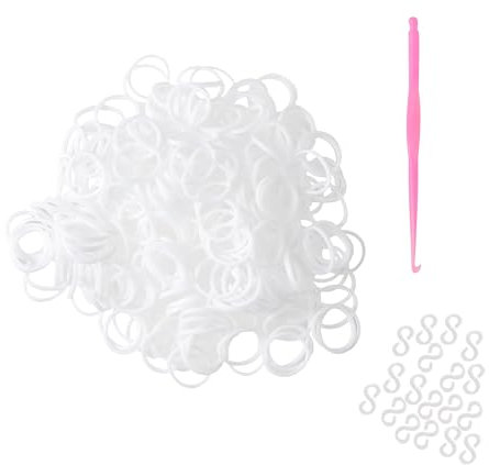 300 White Loom Bands Refill Pack with Hook Tool and Clips Art Craft Friendship Bracelet Jewellery Making Childrens Game