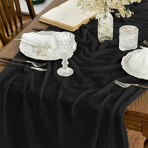 Artoid Mode Boho Käsetuch Gaze Schwarz Halloween Hochzeit Tischläufer 80x300 cm, Tisch Dekoration Party Geburtstag Valentinstag Babyparty Dekor