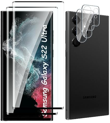 Fyqzio [2+2 Piezas Cristal templado compatible con Samsung Galaxy S22 Ultra y protector de pantalla de cámara,sin burbujas,dureza 9H,antiarañazos,3D Cobertura Completa,HD protector de pantalla