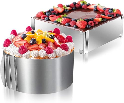 Yuragim Tortenring Edelstahl Verstellbar, 2 Teile Kuchenring Set, Backrahmen Rechteckig Verstellbar, Edelstahl Backform Rechteckig, Orbicular Kuchenringe Set Hochzeit Backen Zubehör für Kuchen