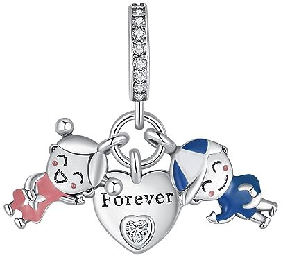 Annmors Ciondolo Argento Sterling 925 Charm Bead Compatibile Bracciale Collane Forever Love Boy Girls Perline zirconi 5A Natale,San Valentino,festa della mamma,ciondoli regalo per donne e ragazze