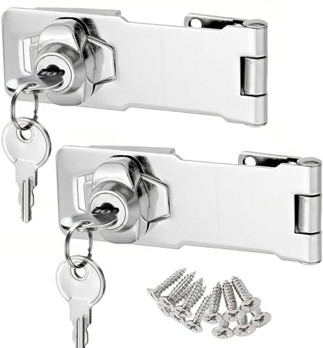 Litensh 2 PCS Hasp Lock Vorhängeschloss Torriegel Türriegel Schloss mit verschiedenen Schlüsseln Schublade Schrankschlösser Drehknopf Schlüssel Verriegelung für Schrank Silver, 3 Inch