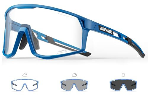 KAPVOE Photochromatische Selbsttönend Fahrradbrille für Herren Damen Klar Sportsonnenbrille TR90 Rahmen Sport Radfahren MTB Radbrille UV400 Schutz Sportbrille für Laufen Fahren Baseball Triathlon 09