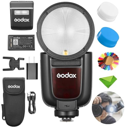 Godox V1 V1Pro O Flash for Olympus Panasonic Camera TTL Speedlight, 1/8000 HSS 500 Full Power Flashes, 1.3s Recycle Time, 2.4G Wireless Flash with External Flash SU-1 (Godox V1-O Upgraded, V1Pro-O)