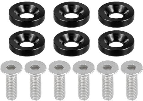 Motoforti Rondelle di Finitura Universali a Testa Svasata per Parafanghi, paraurti, Kit di Fissaggio per Motociclette, M6, Lega di Alluminio, Nero, 6 pezzi