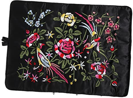 CALLARON Rollen Schmuck tasche Seide tasche Aufbewahrungstasche für Schmuck damen tragetaschen Schmuck-Rolltasche Schmuck beutel faltbar Wäschesack Blumen Halskette reisen Schmuckbeutel